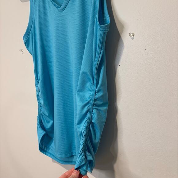 Lucky in Love Womens Small Tennis Tank Collared Teal Ruched Sides Active Pickle - Picture 6 of 6